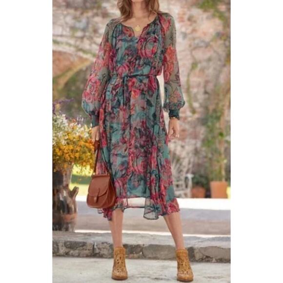Sundance Dresses & Skirts - Sundance Dress Janella Midi Sheer Floral Boho Western Country Sundress Feminine